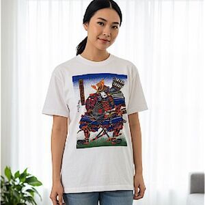 Japan Shine Warrior MINAMOTO no Yoshitsune Ukiyo-e Style T-Shirt Size Small